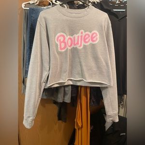 Barbie writing. Boujee crop sweater. Medium